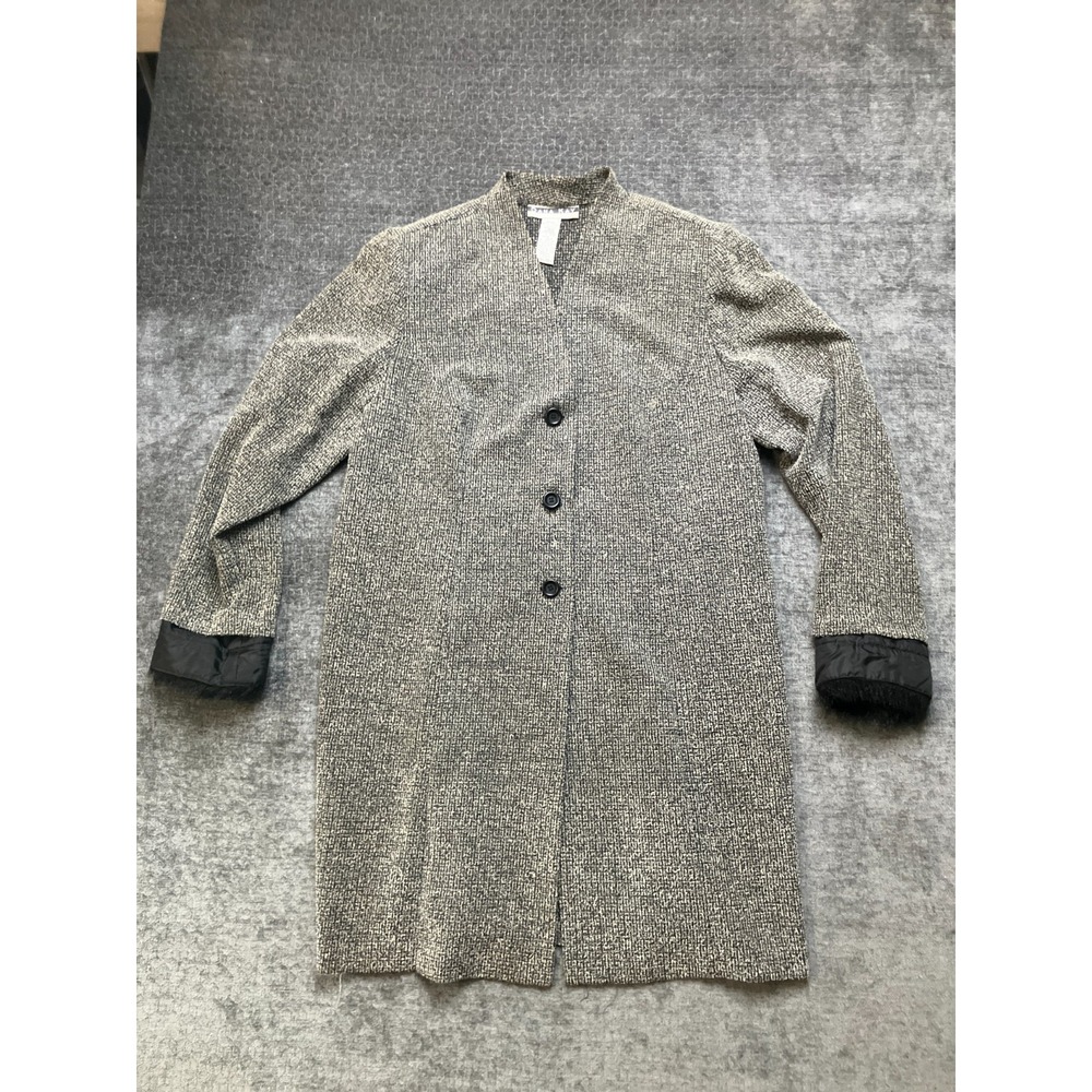 Dana Kay Long Coat Women 18W Black Gray Textured Long Sleeve V-Neck Button Front